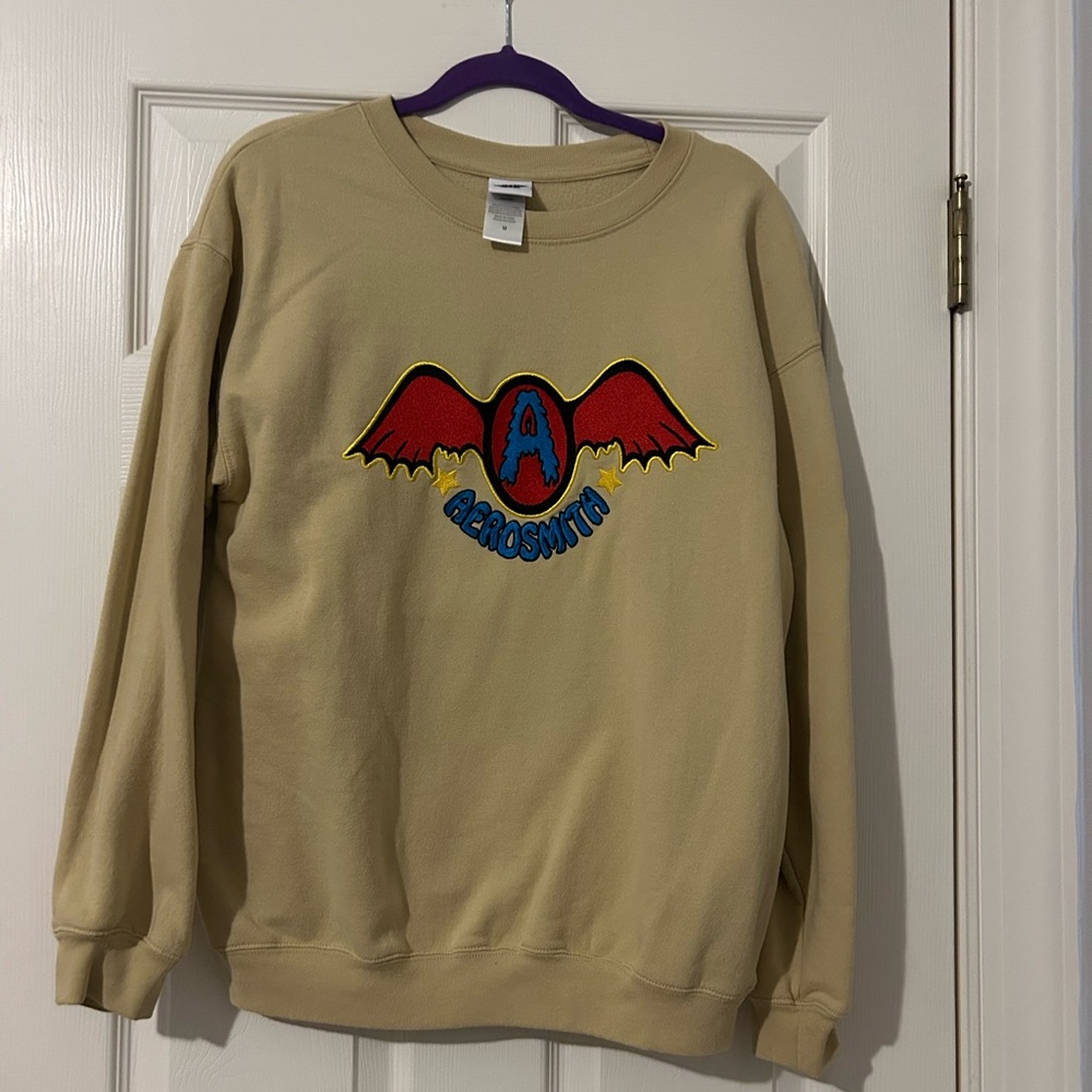 Aerosmith Tuscan yellow Crewneck Sweatshirt with Embroidered Aerosmith Logo
